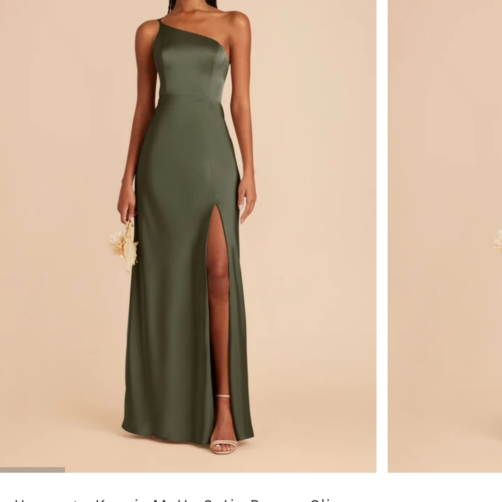 Birdy Grey Olive One-Shoulder Gown with Thigh Slit